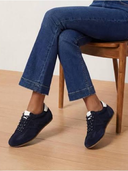 Veronica Beard Navy Suede & Mesh Low-Top Sneakers With White Heel Tab